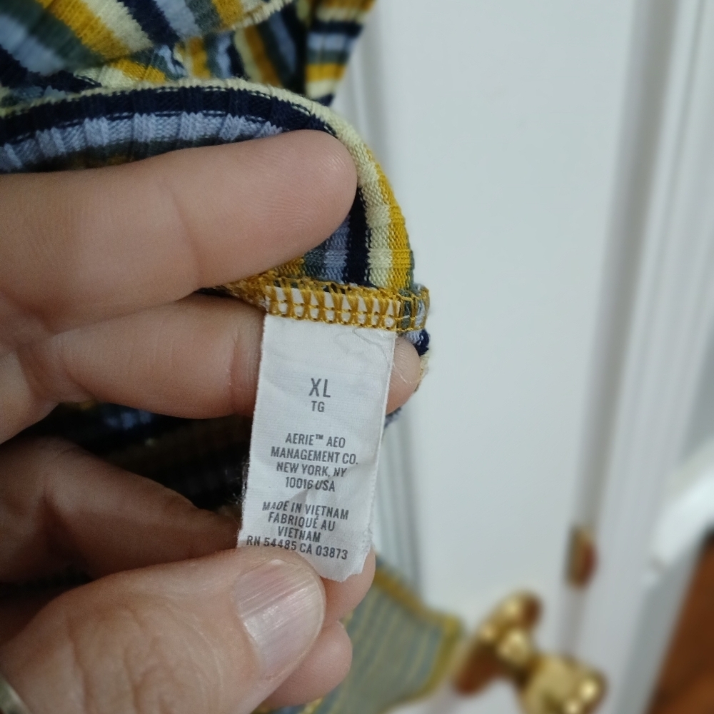 Aerie Yellow and Blue Striped Ribbed Knit Textured Midi Pencil Skirt Vacation - Picture 6 of 7